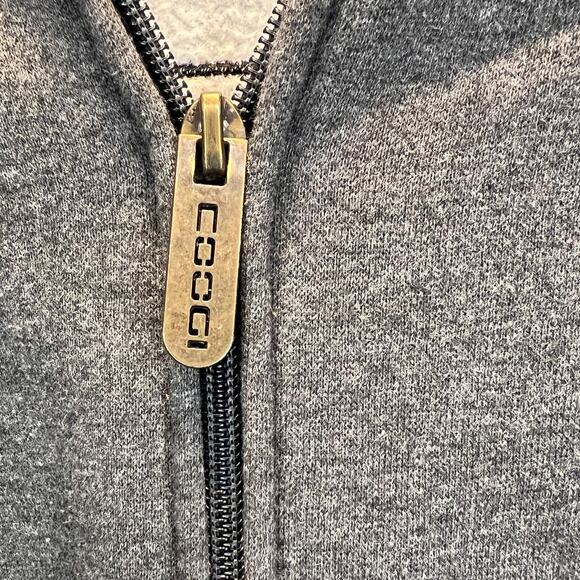 Coogi Y2K Hoodie Sweatshirt Mens XL Full Zip Gray Pockets Embroidered Flag - Picture 9 of 11